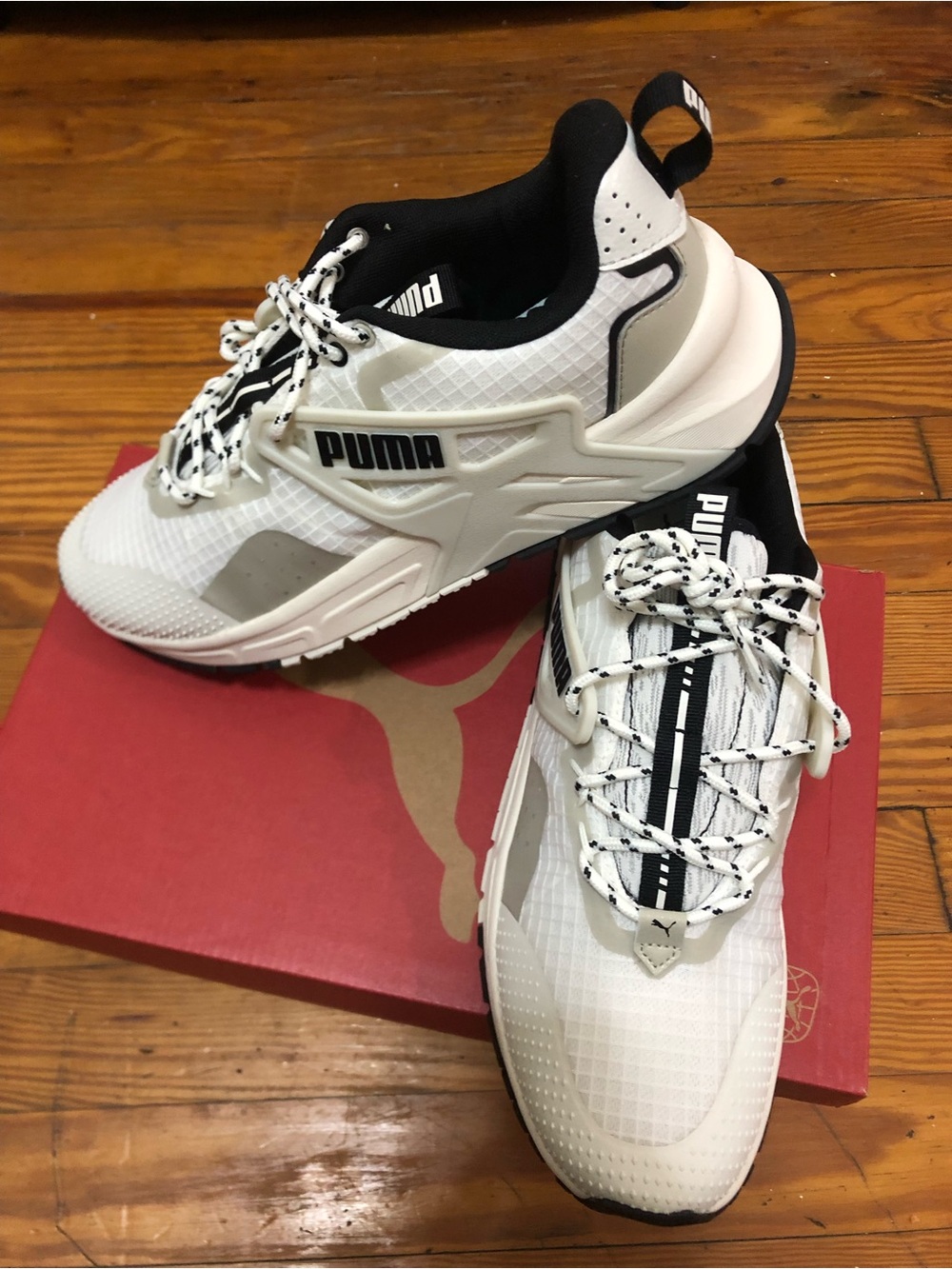 Puma White and Black Platform Runner Sneakers